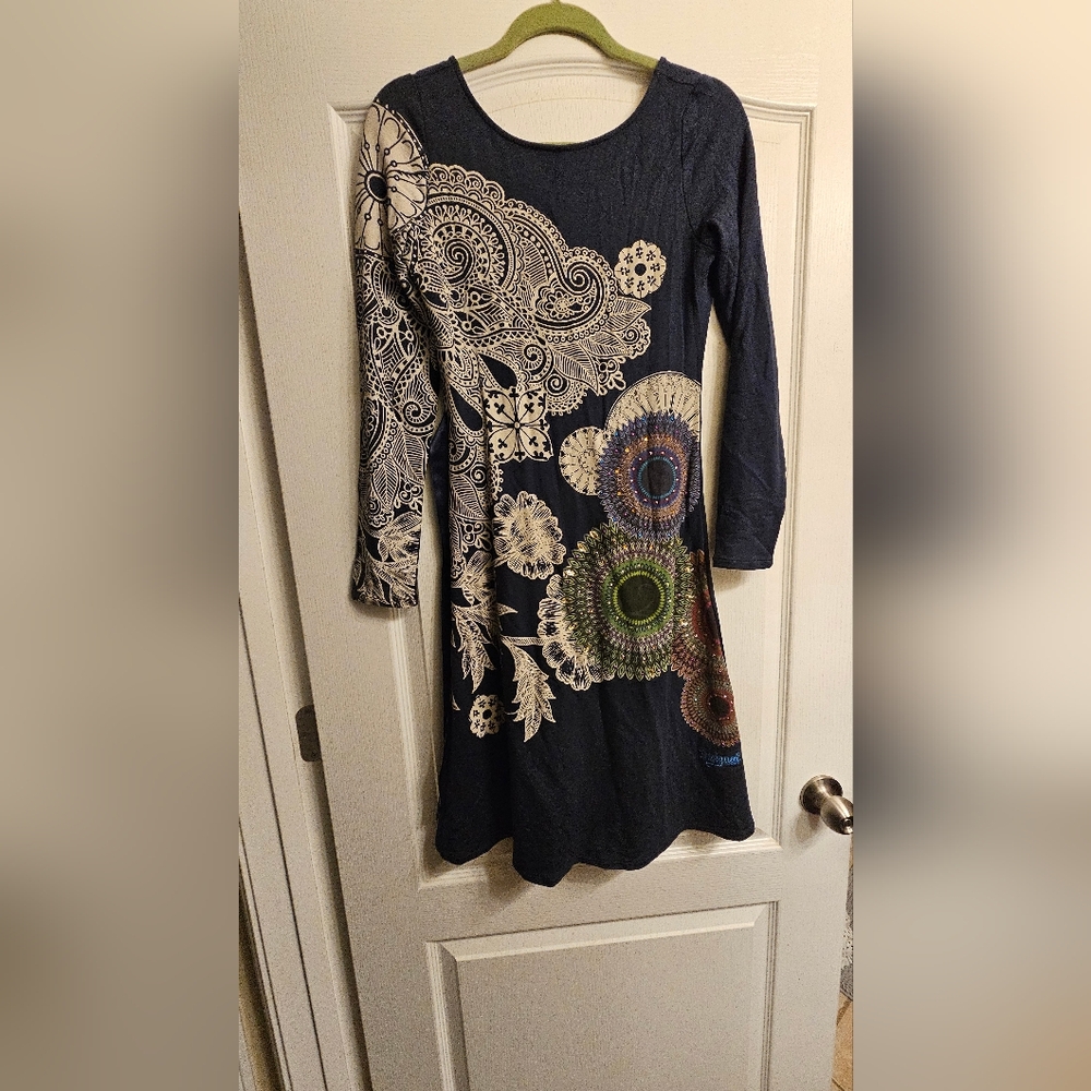 Desigual Black Long Sleeve Top with Blue Embroidery